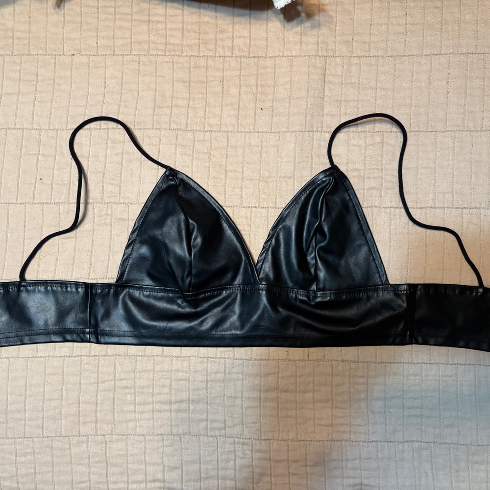 FINAL OFFER! SHEIN Black Faux Leather Bralette type Crop Top - Size Small